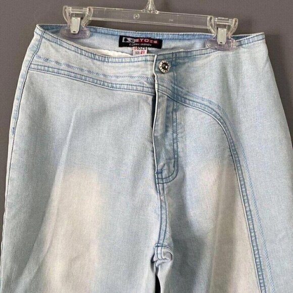 Y2K Etozs Light Wash Flare Jeans Stretch Denim Vintage Size 28 - Picture 2 of 10